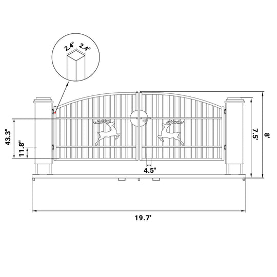 Chery Industrial 20x8 ft Dual Swing Driveway Gate with Ornamental Posts
