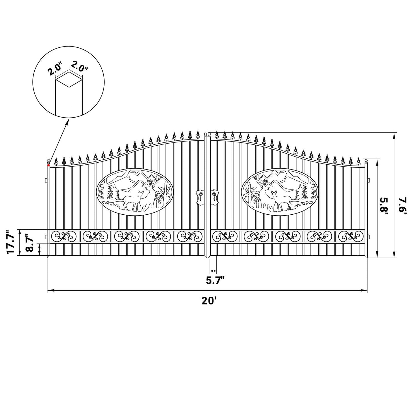 Chery Industrial 20x8 ft Steel Dual Swing Driveway Gate
