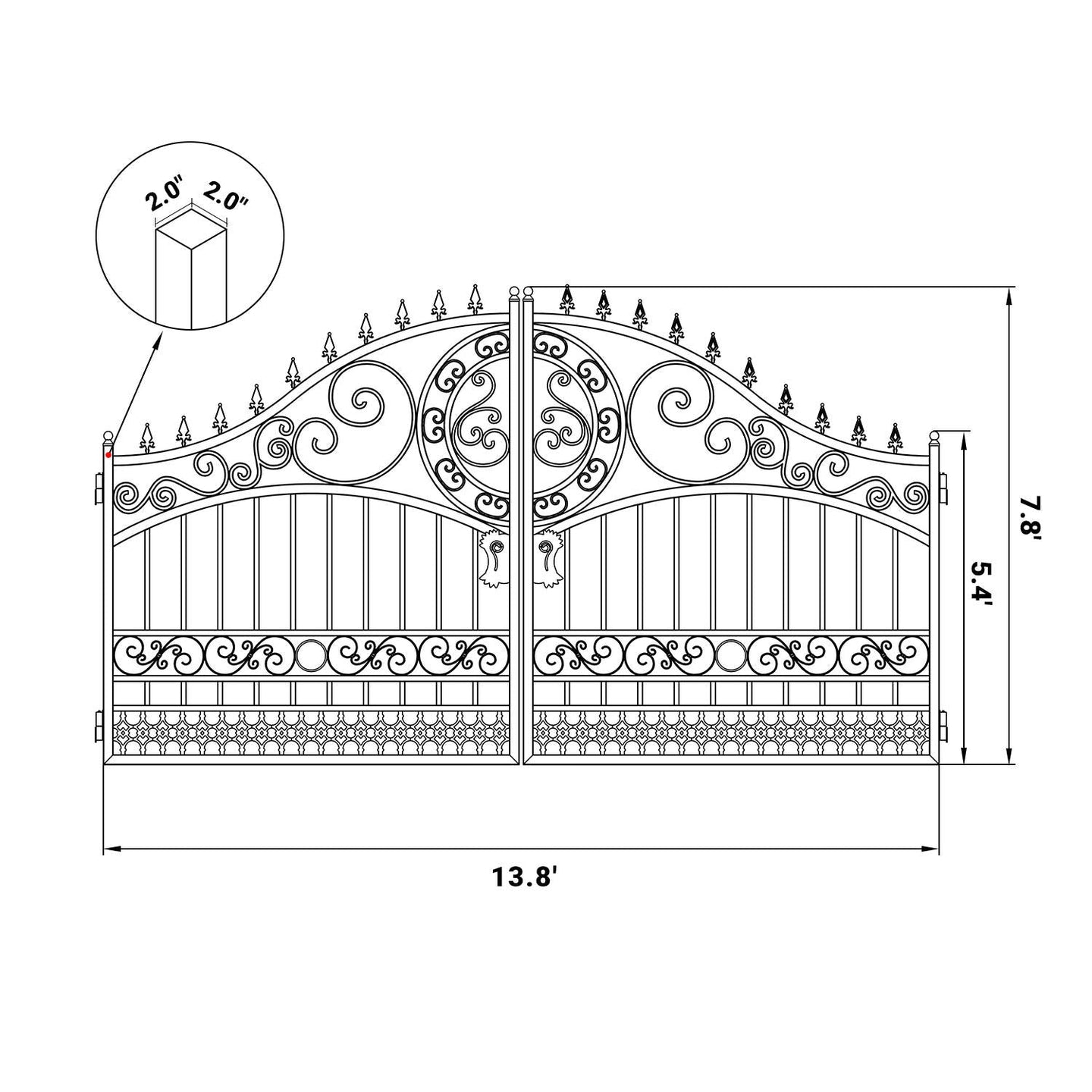 Chery Industrial 14x8 ft Steel Dual Swing Driveway Gate-European Style