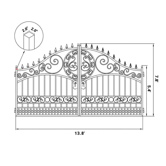 Chery Industrial 14x8 ft Steel Dual Swing Driveway Gate-European Style