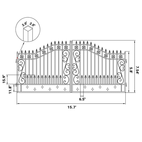 Chery Industrial 16x8 ft Dual Swing Driveway Gate with Star Pattern