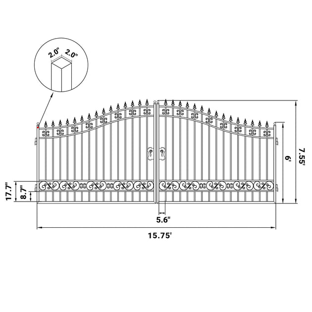 Chery Industrial 16x8 ft Steel Dual Swing Driveway Gate
