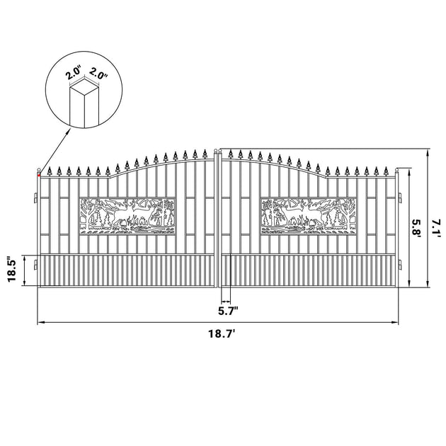 Chery Industrial 20x7 ft Steel Dual Swing Driveway Gate with Rectangular Deer Pattern