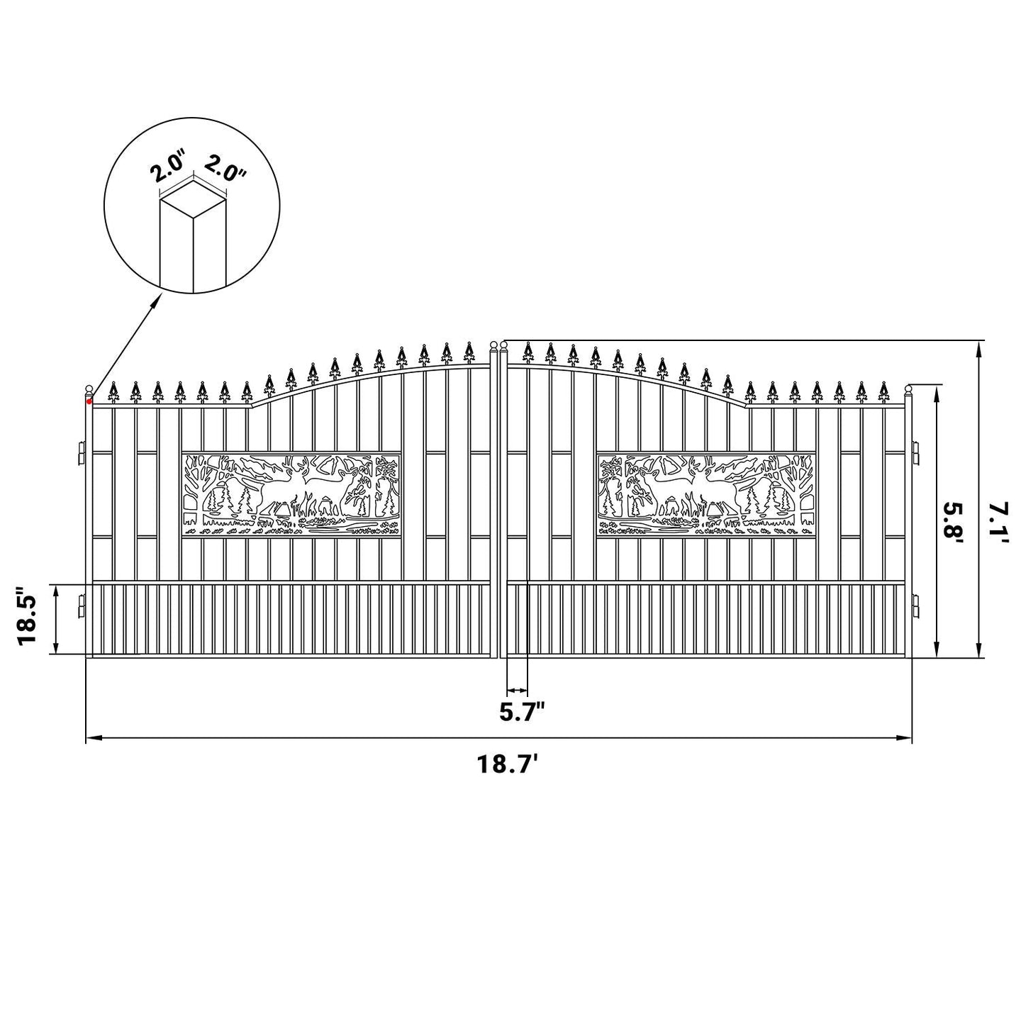 Chery Industrial 20x7 ft Steel Dual Swing Driveway Gate with Rectangular Deer Pattern