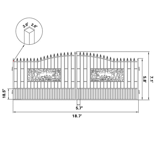 Chery Industrial 20x7 ft Steel Dual Swing Driveway Gate with Rectangular Deer Pattern