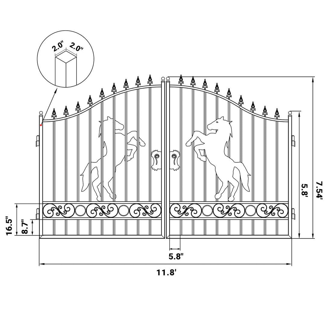 Chery Industrial 12x8 ft Dual Swing Driveway Gate with Horse Pattern