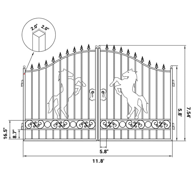 Chery Industrial 12x8 ft Dual Swing Driveway Gate with Horse Pattern