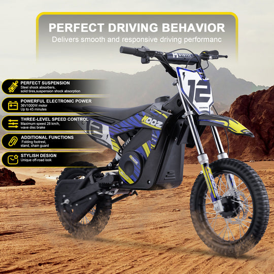 MotoTec 36v 1000w (HP112E) Electric Dirt Bike Blue - Image 2