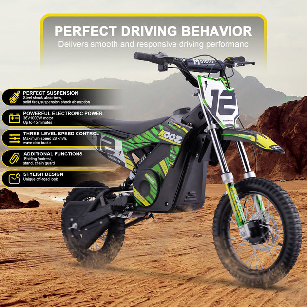MotoTec 36v 1000w (HP112E) Electric Dirt Bike Green - Image 2