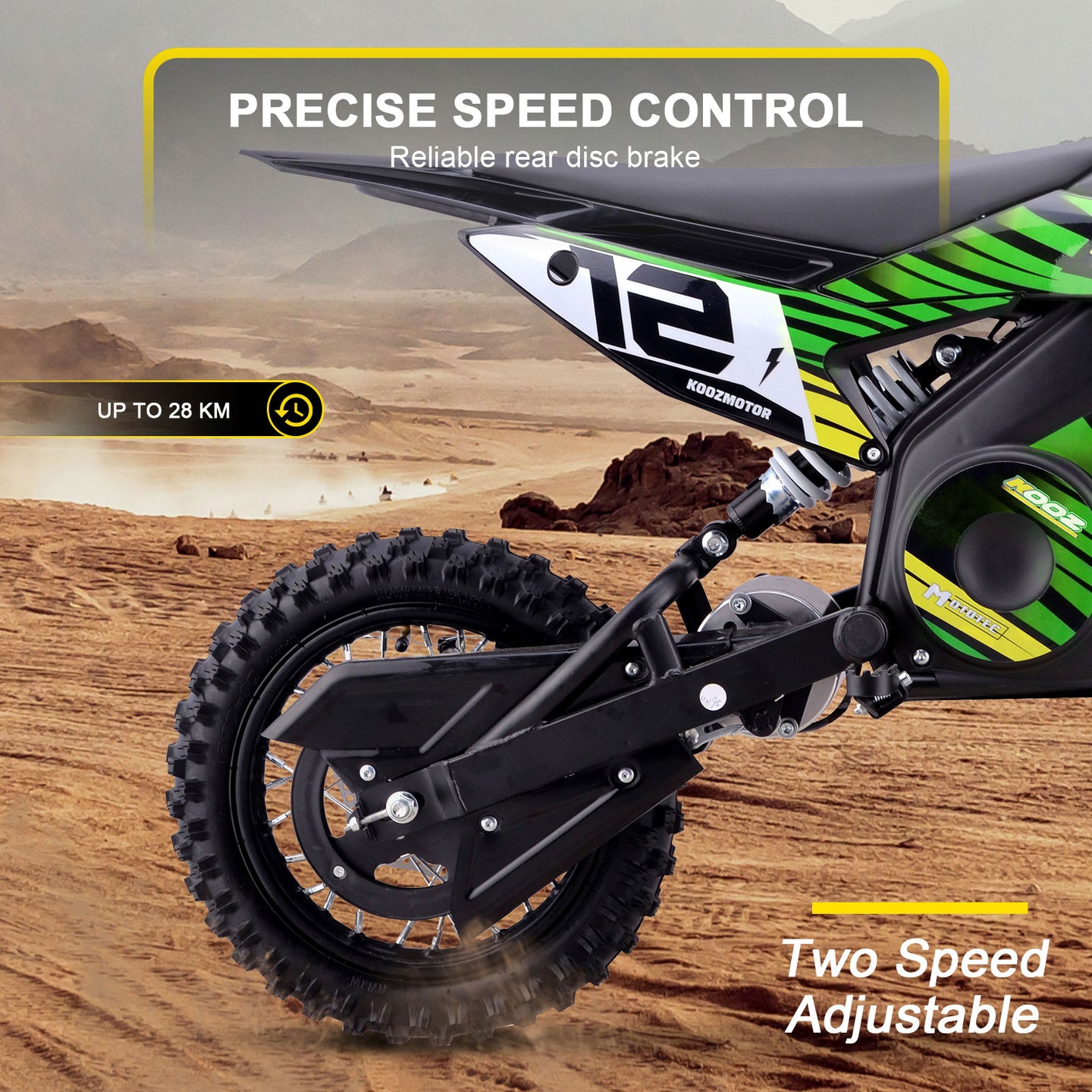 MotoTec 36v 1000w (HP112E) Electric Dirt Bike Green - Image 4