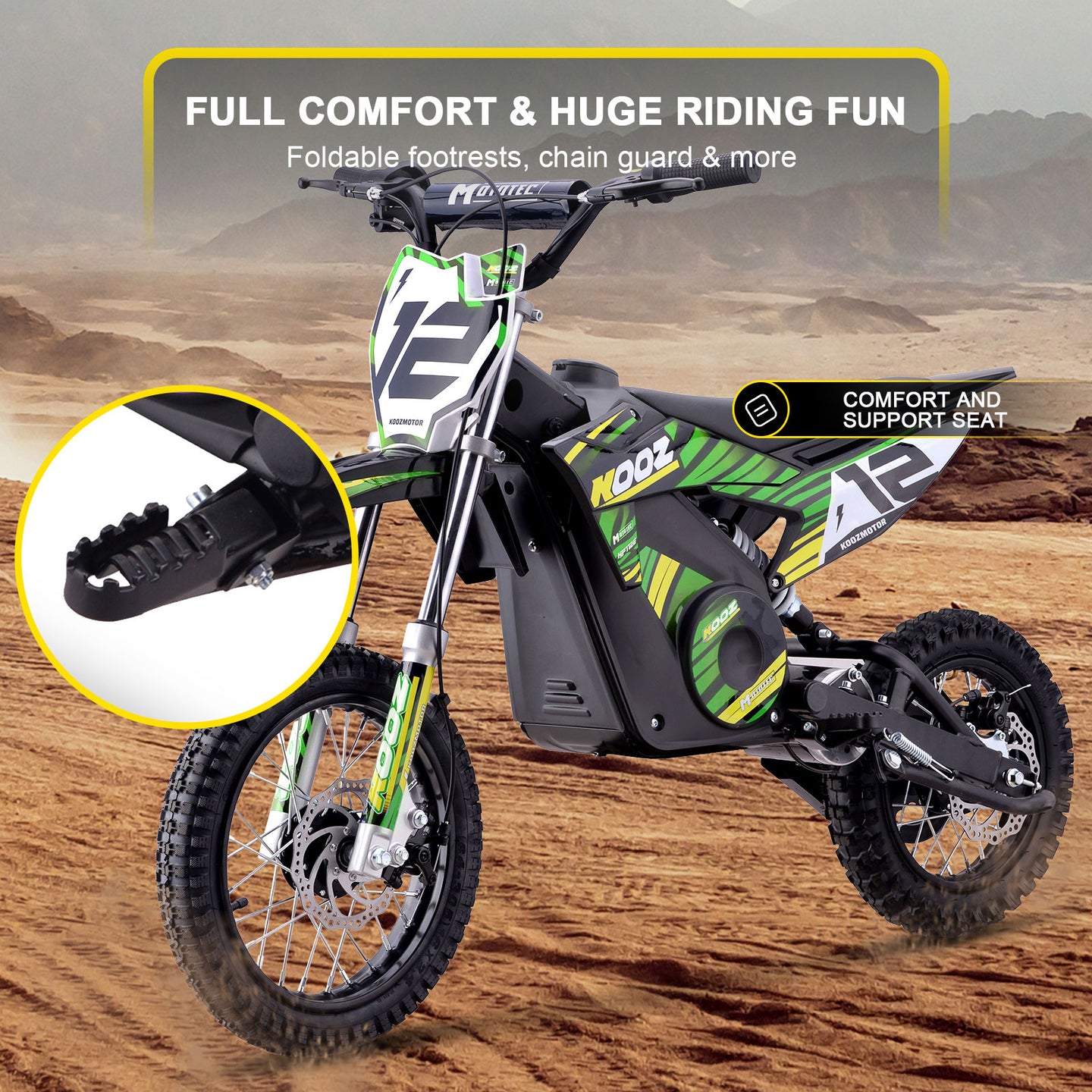 MotoTec 36v 1000w (HP112E) Electric Dirt Bike Green - Image 5