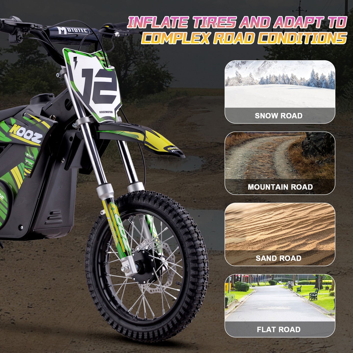 MotoTec 36v 1000w (HP112E) Electric Dirt Bike Green - Image 6
