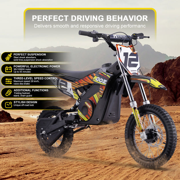 MotoTec 36v 1000w (HP112E) Electric Dirt Bike Orange - Image 2