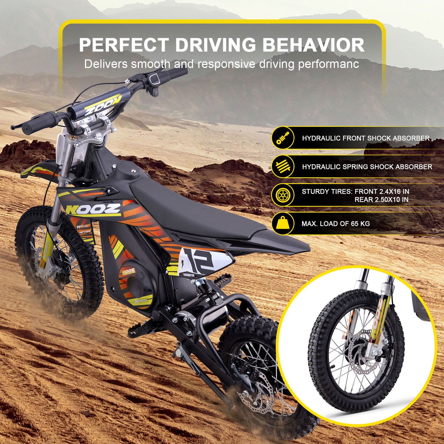 MotoTec 36v 1000w (HP112E) Electric Dirt Bike Orange - Image 3