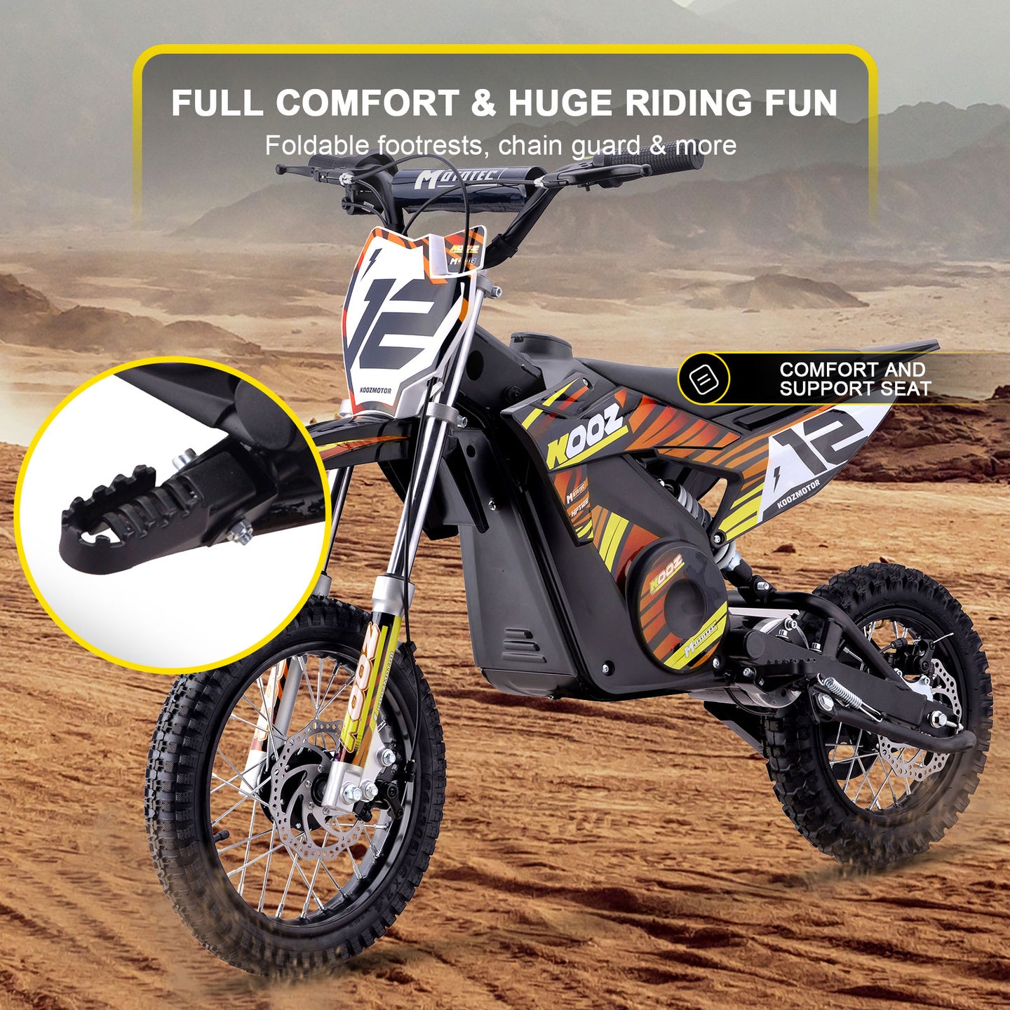 MotoTec 36v 1000w (HP112E) Electric Dirt Bike Orange - Image 5
