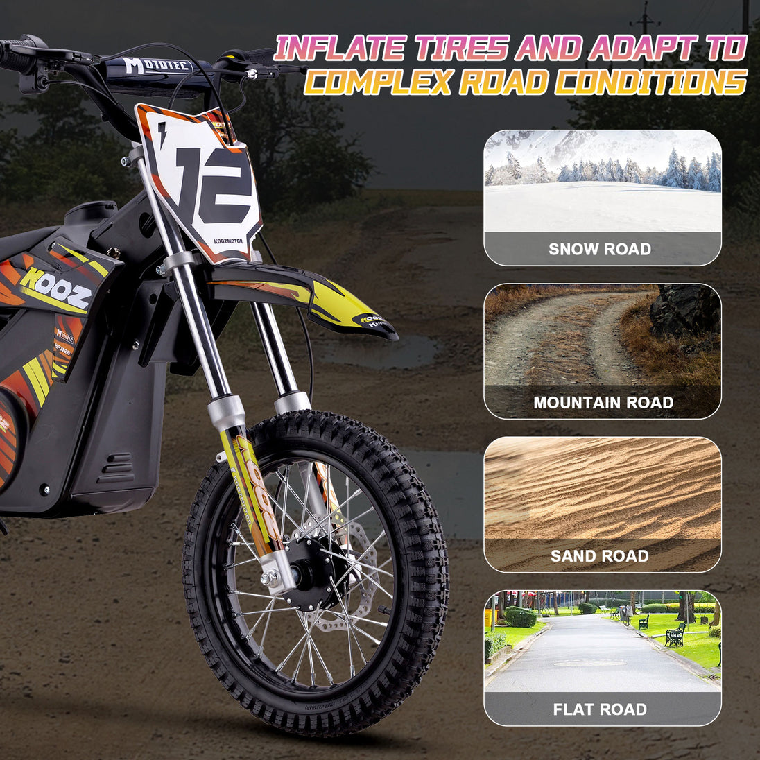 MotoTec 36v 1000w (HP112E) Electric Dirt Bike Orange - Image 6