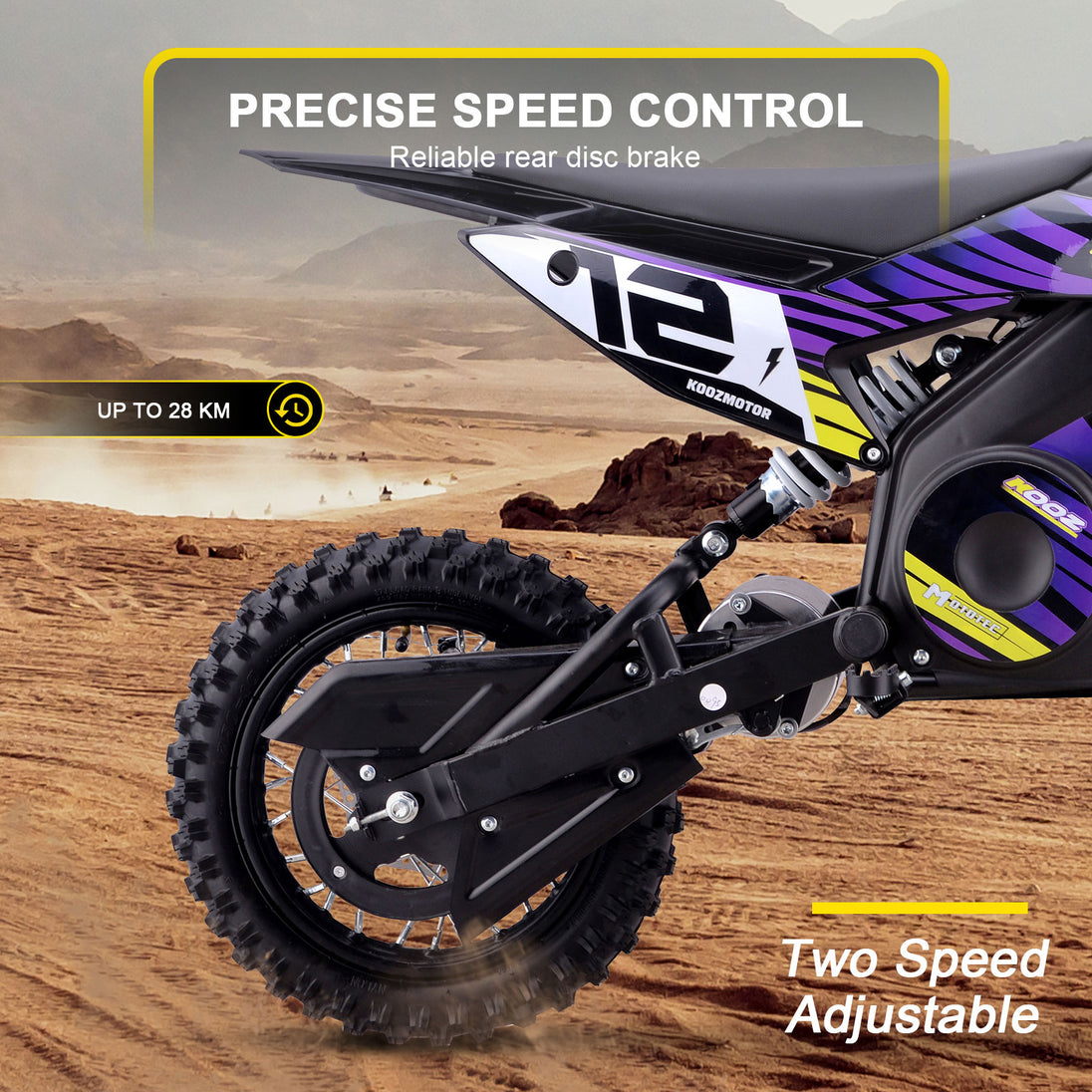 MotoTec 36v 1000w (HP112E) Electric Dirt Bike Purple - Image 4