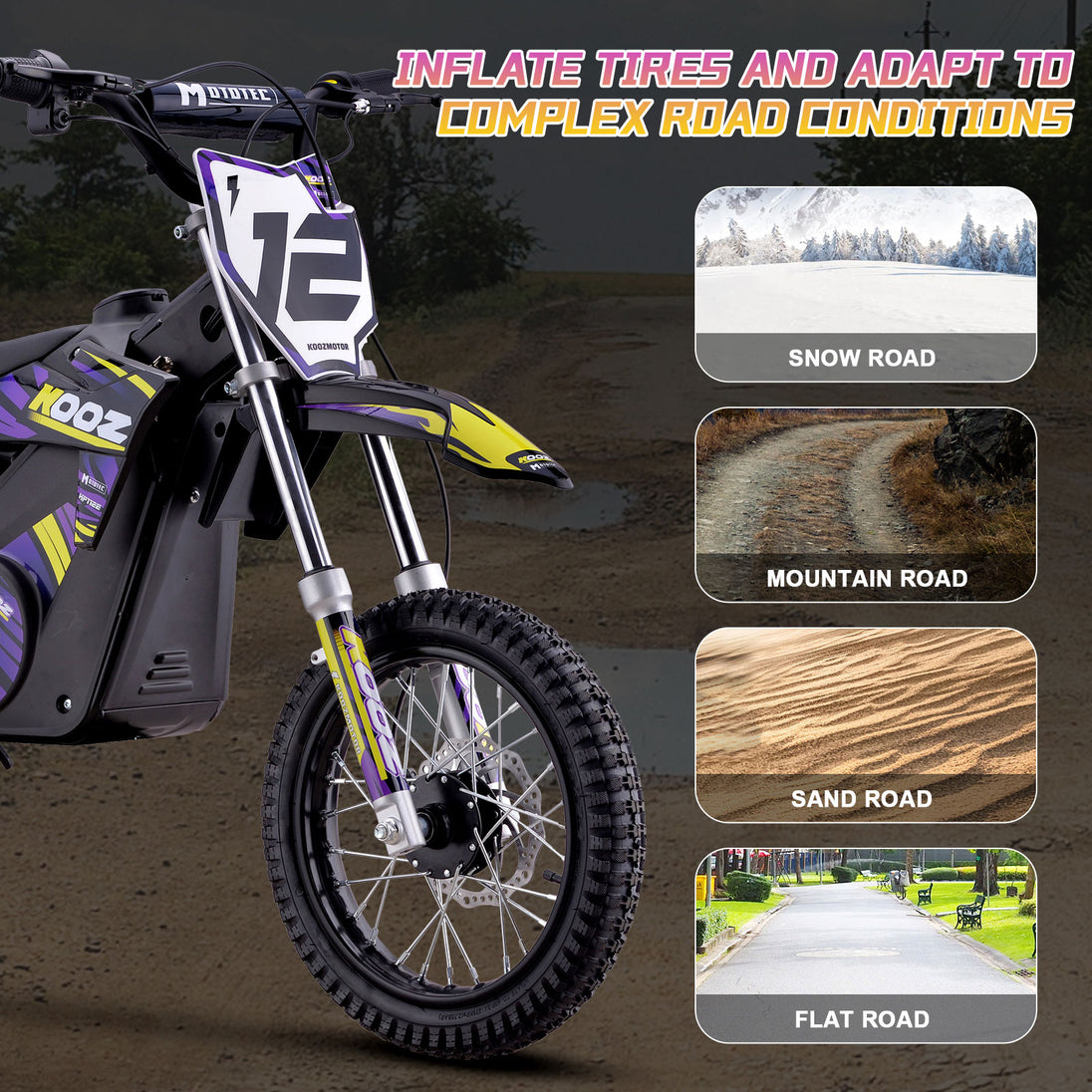 MotoTec 36v 1000w (HP112E) Electric Dirt Bike Purple - Image 6