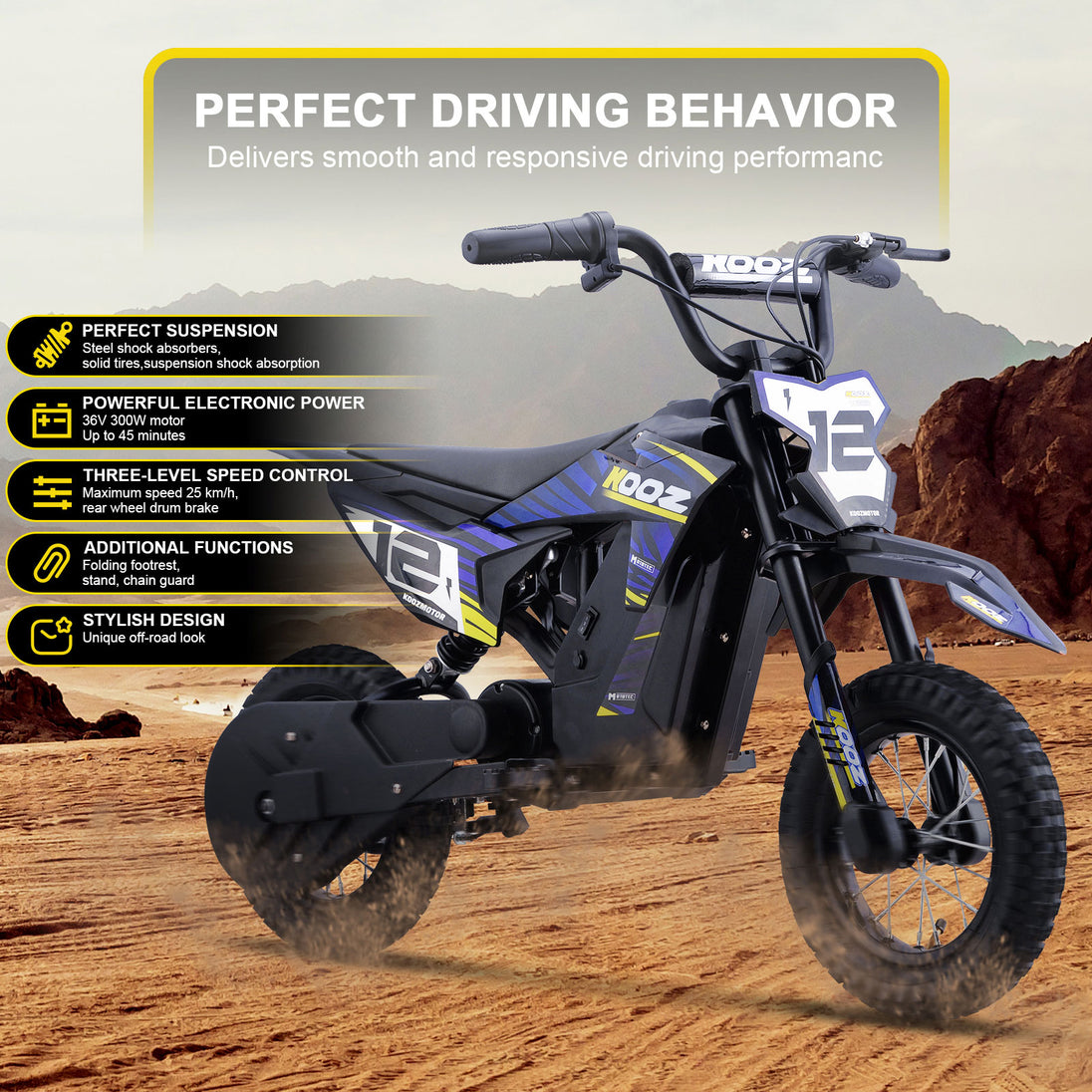 MotoTec 36v 300w (HP122E) Electric Dirt Bike Blue - Image 2