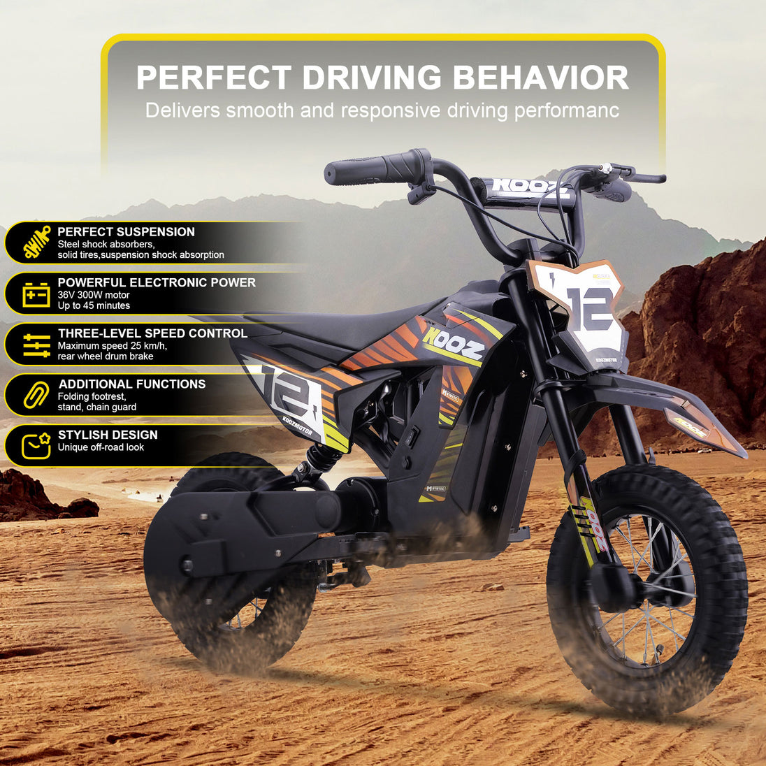 MotoTec 36v 300w (HP122E) Electric Dirt Bike Orange - Image 2