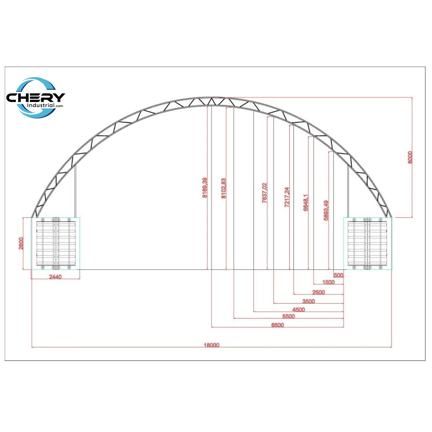 Chery Industrial 60'x40'x20' Double Truss Container Canopy Shelter