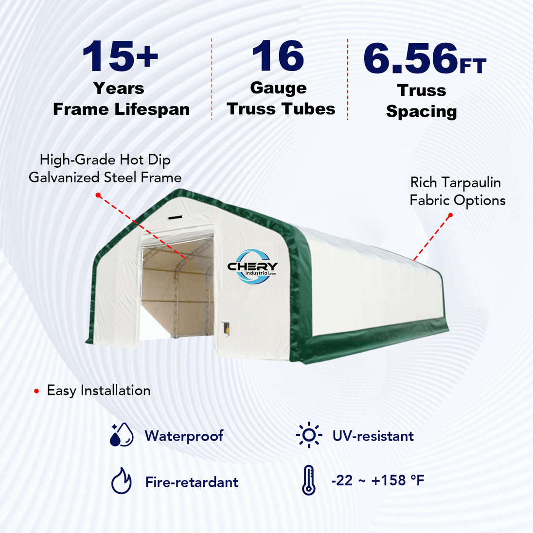 Chery Industrial W20'xL33'xH16' Double Truss Storage Shelter