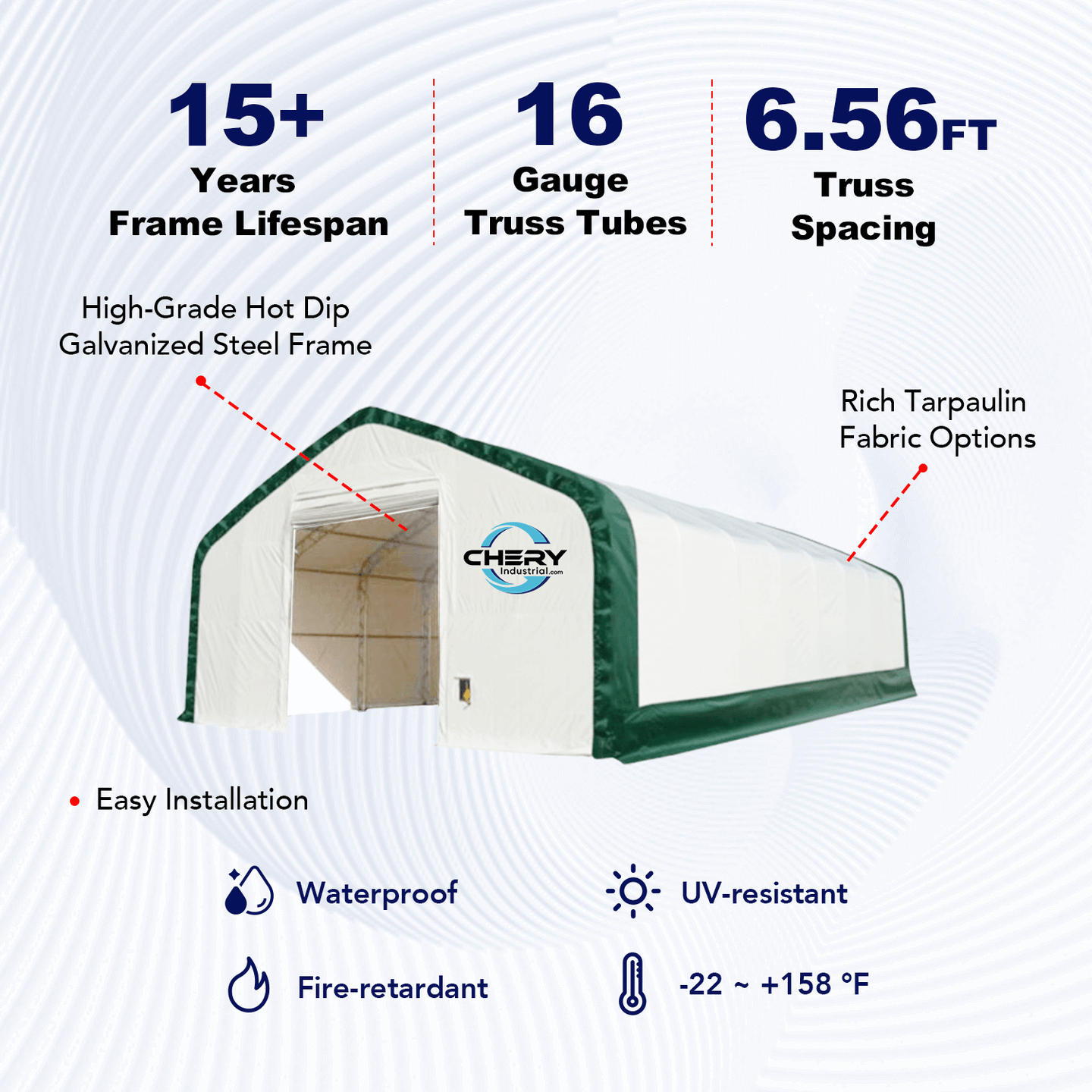 Chery Industrial W20'xL40'xH16' Double Truss Storage Shelter
