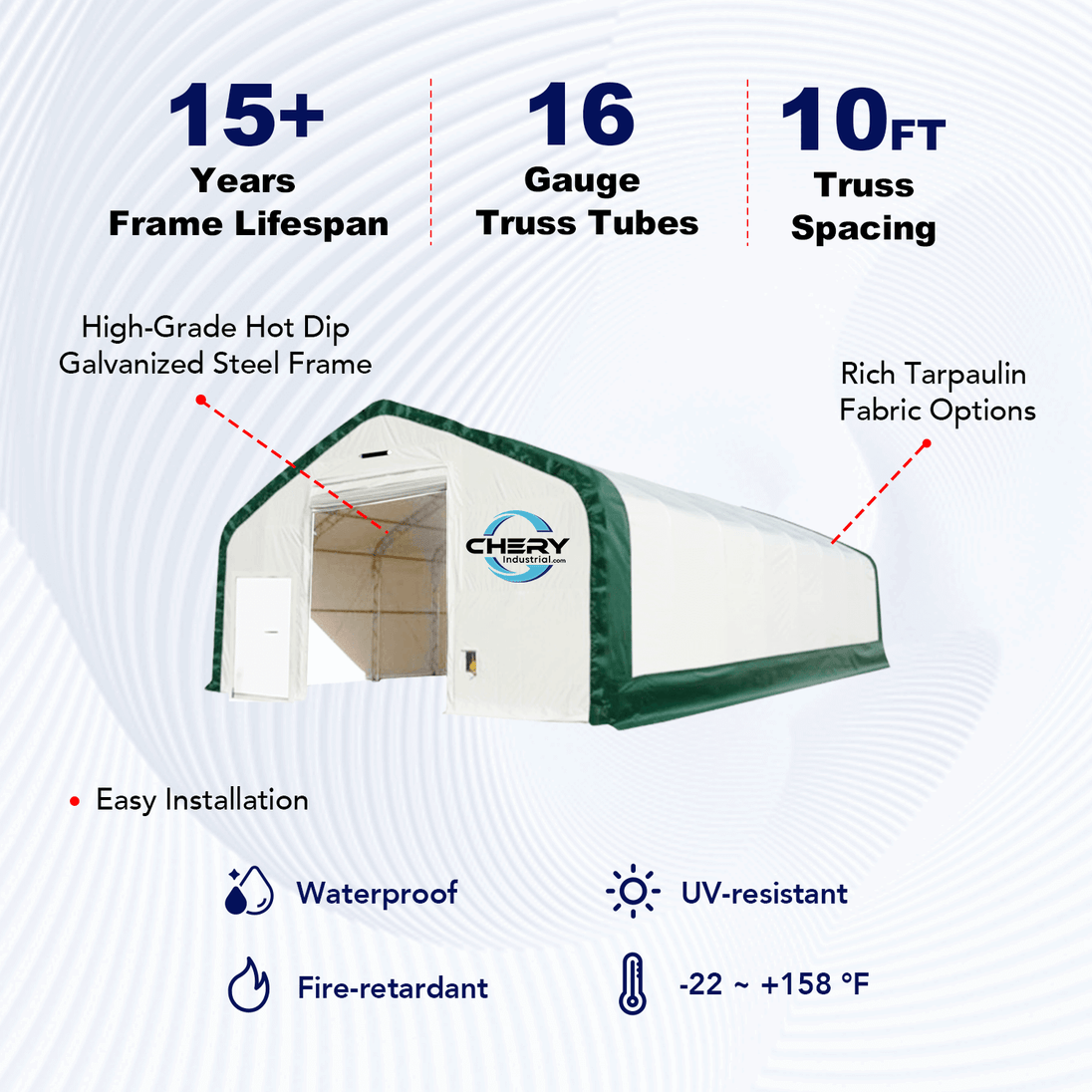 Chery Industrial W30'xL60'xH20' Double Truss Storage Shelter