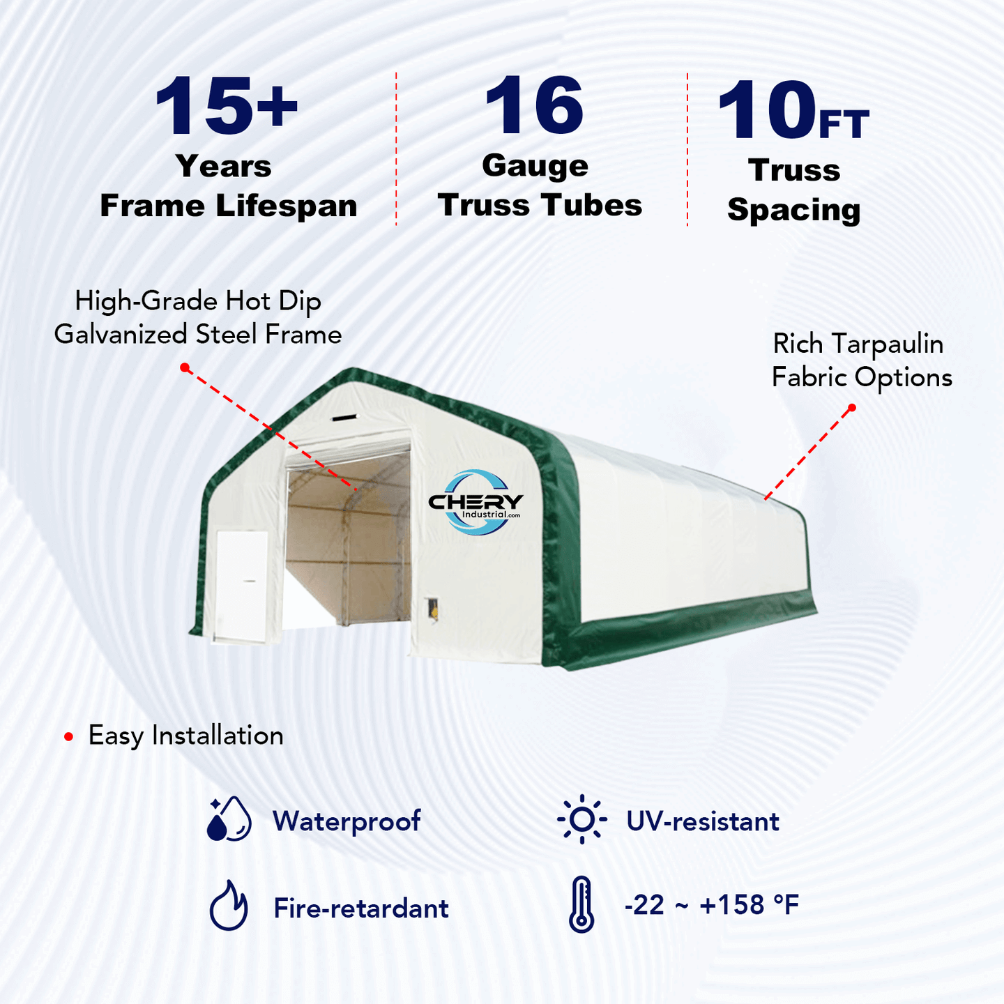 Chery Industrial W30'xL80'xH20' Double Truss Storage Shelter