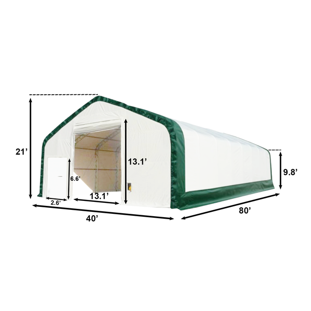 Chery Industrial W40'xL80'xH21' Double Truss Storage Shelter, 8' Truss Spacing