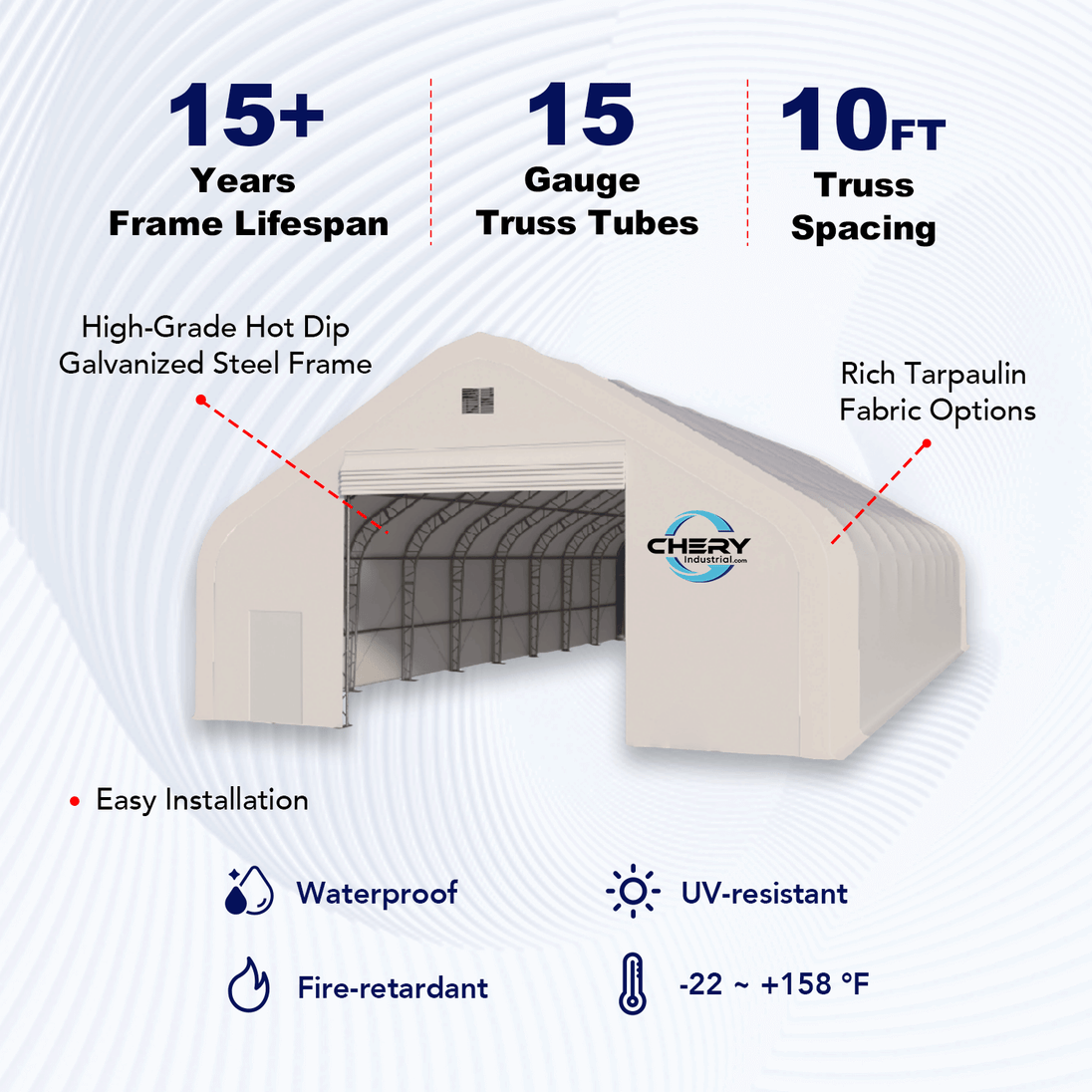 Chery Industrial W50'xL80'xH23' Double Truss Storage Shelter