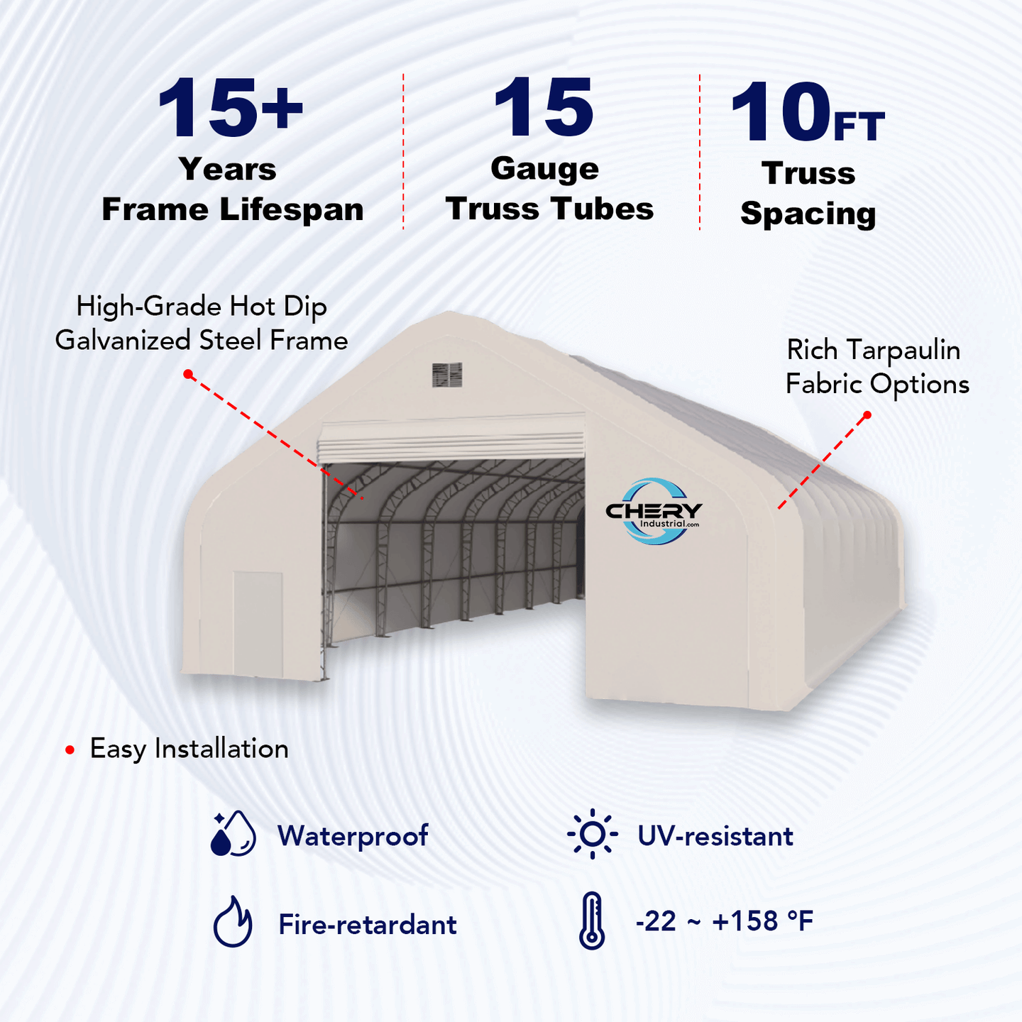 Chery Industrial W50'xL80'xH23' Double Truss Storage Shelter