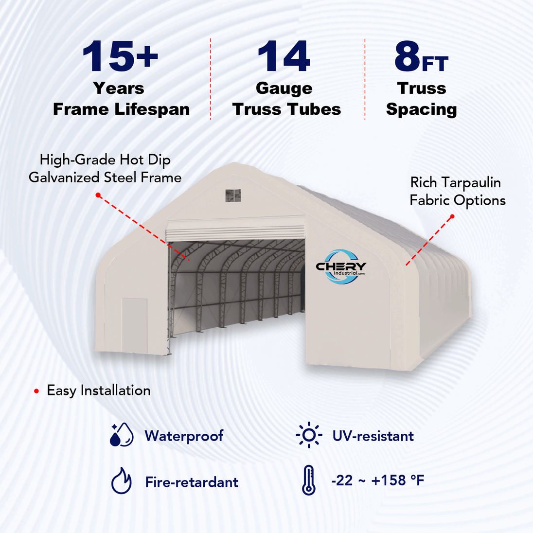 Chery Industrial W70'xL120'xH28' Double Truss Storage Shelter