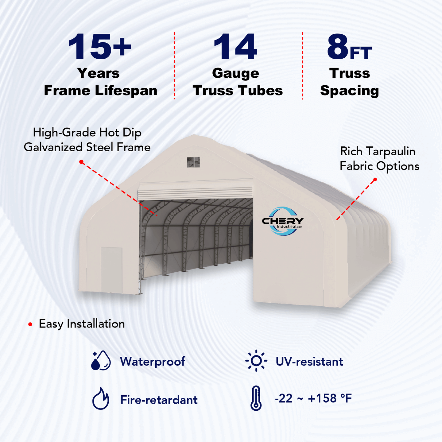Chery Industrial W70'xL120'xH28' Double Truss Storage Shelter