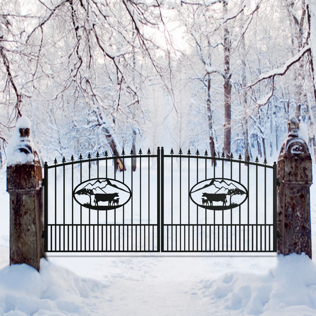 Chery Industrial 14x8 ft Steel Dual Swing Driveway Gate