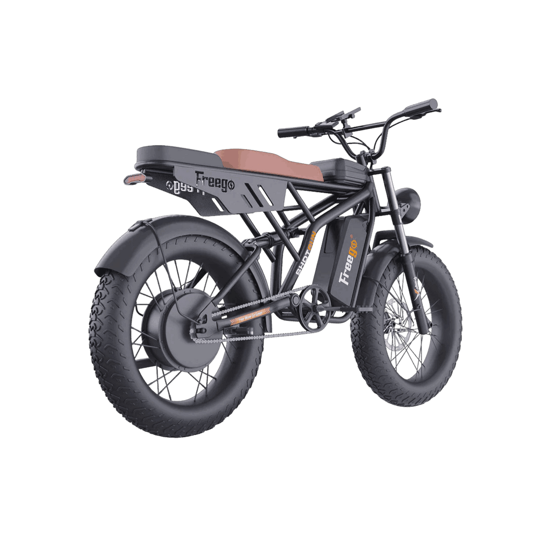 Electric bike with 'Freego' branding on a gray background