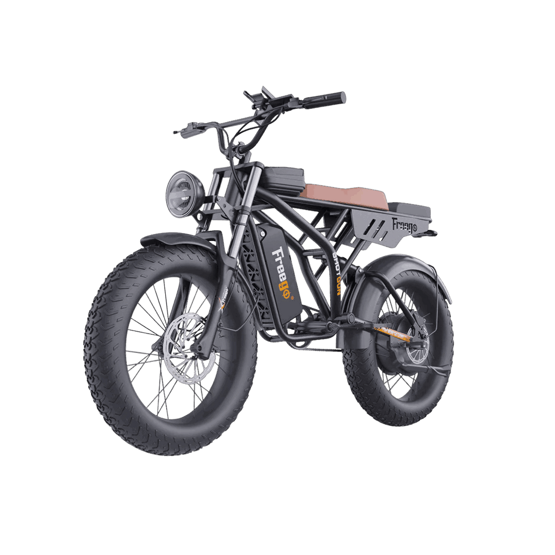 Electric bike with thick tires on a gray background