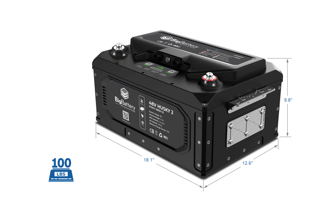 48V HUSKY 2 PWR | 5.12kWh LiFePO4 - High Power | Golf Cart | UTV | Industrial Battery - Image 3