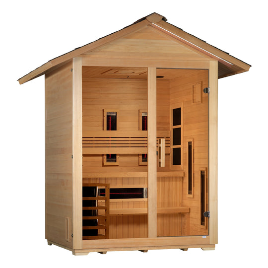 Golden Designs | "Carinthia" 3 Person Hybrid (PureTech Full Spectrum IR or Traditional Stove) Outdoor Sauna | GDI-8123-01