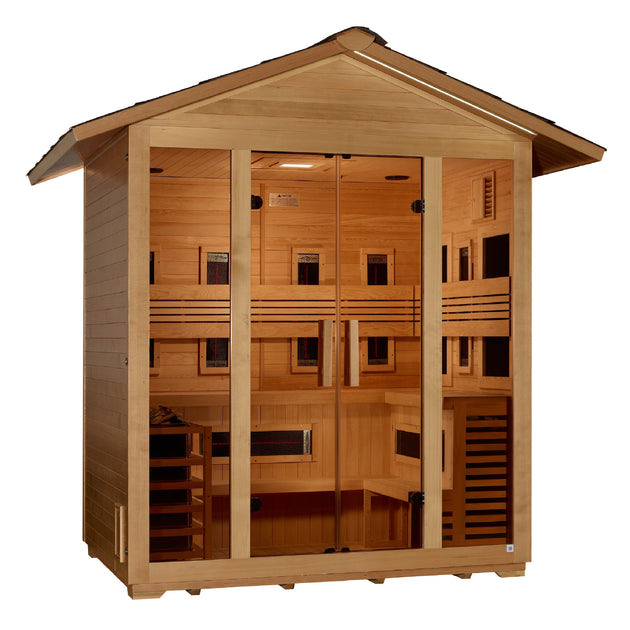 Golden Designs | "Gargellen" 5 Person Hybrid (PureTech Full Spectrum IR or Traditional Stove) Outdoor Sauna | GDI-8125-01