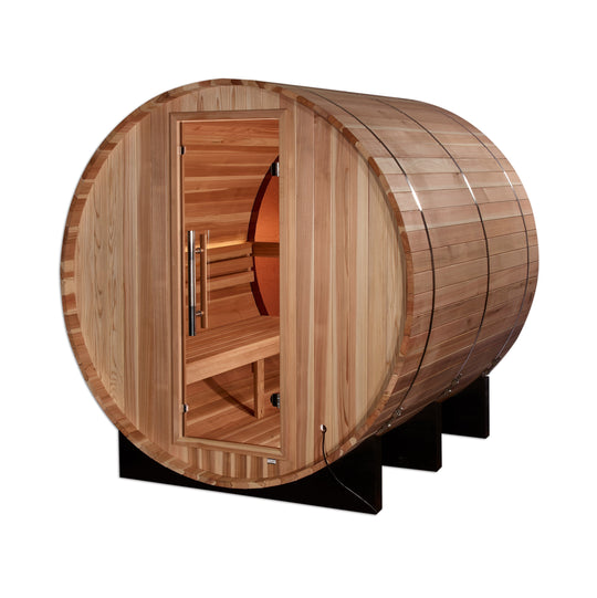 Golden Designs | "Zurich" 4 Person Barrel with Bronze Privacy View Traditional Sauna | GDI-B024-01
