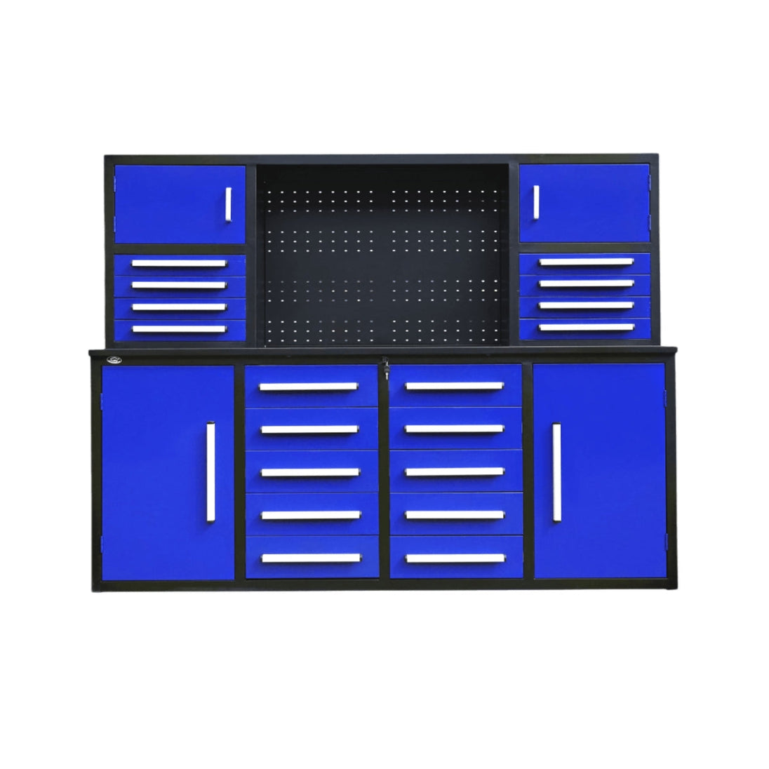 Chery Industrial 7 ft Garage Workbench Cabinet (18 Drawers & 4 Cabinets & Pegboard)