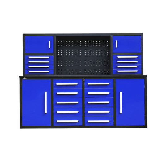Chery Industrial 7 ft Garage Workbench Cabinet (18 Drawers & 4 Cabinets & Pegboard)