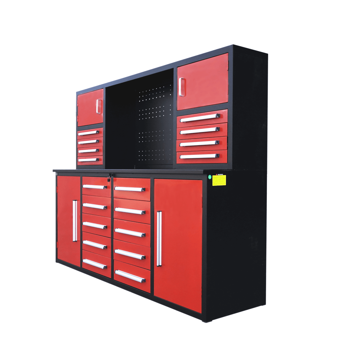 Chery Industrial 7 ft Garage Workbench Cabinet (18 Drawers & 4 Cabinets & Pegboard)