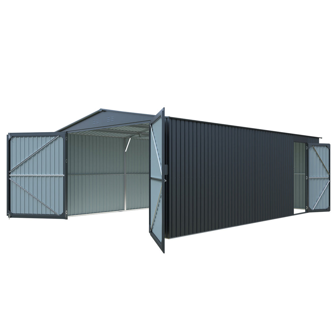 Chery Industrial | 13'x20' Plus Upgraded Metal Garage Shed with Double Front Doors, Side Entry Door