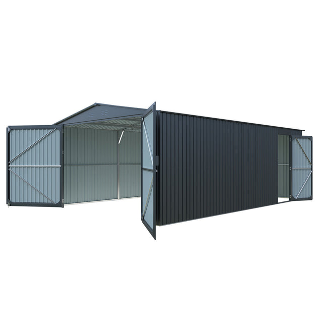 Chery Industrial | 13'x20' Plus Upgraded Metal Garage Shed with Double Front Doors, Side Entry Door