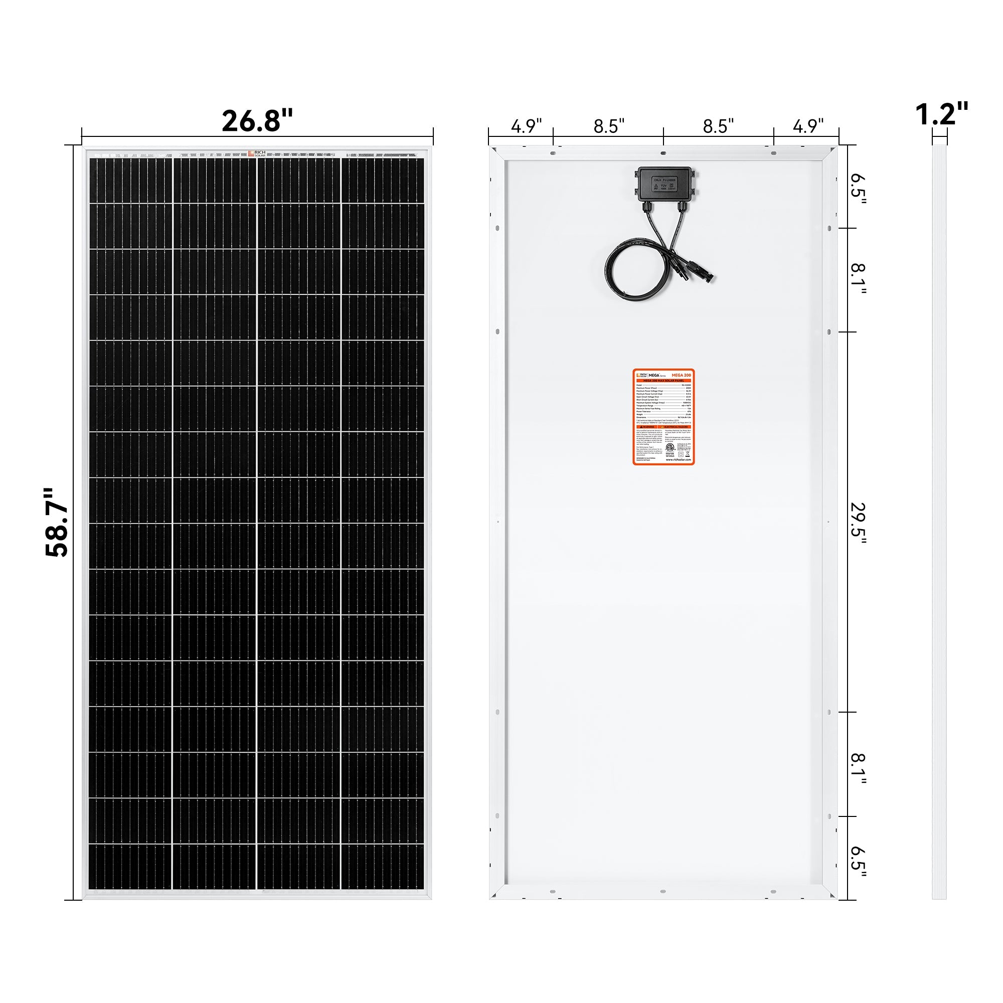 MEGA 200 MAX | 200 Watt 24 Volt Solar Panel | Premium 24V Off-Grid Solar Panel for RVs, Trailers, Cabins | 25-Year Output Warranty | UL Certified