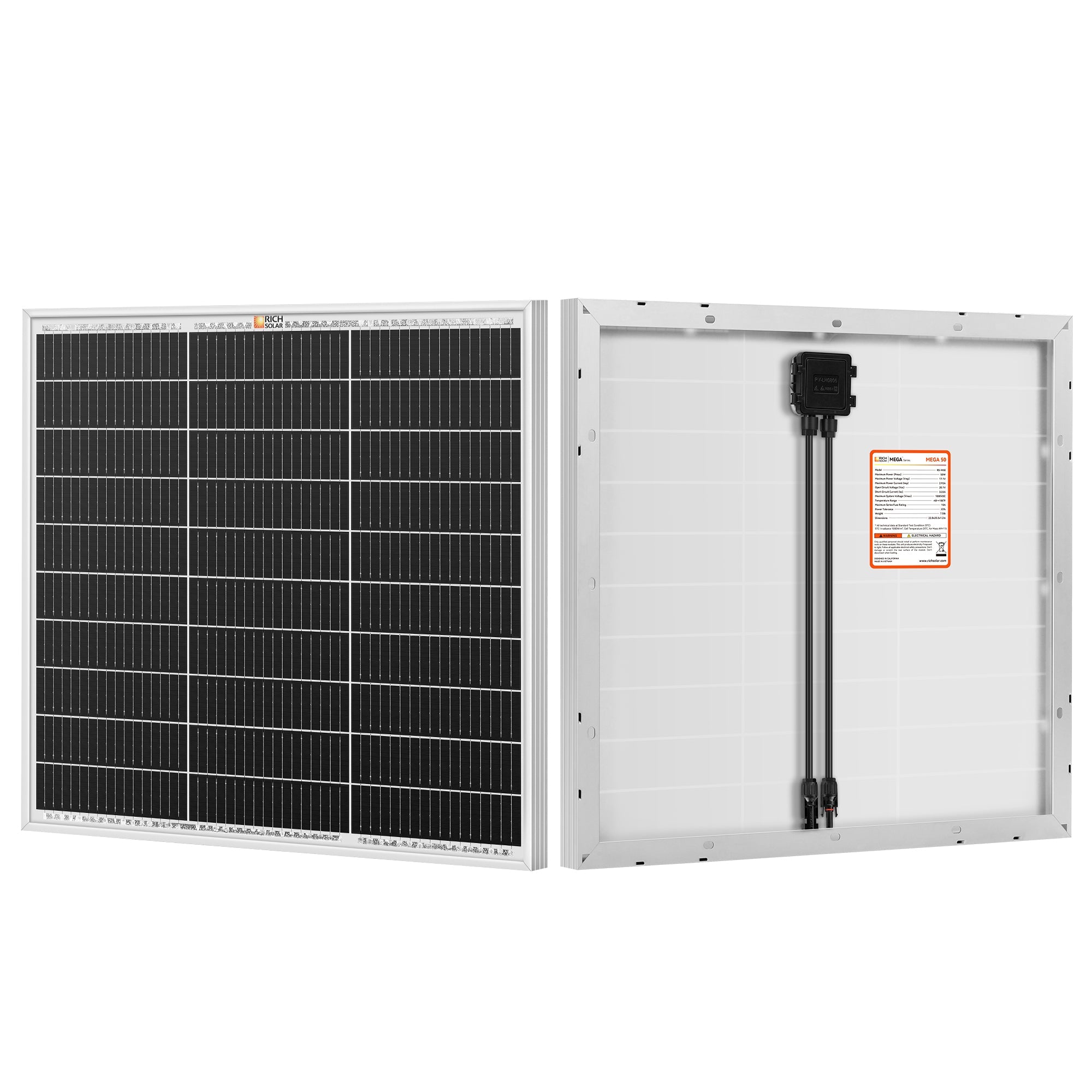 MEGA 50 | 50 Watt Solar Panel | Compact 12V Off-Grid Solar Panel for Boats, Vans, Trailers | 25-Year Output Warranty | UL Certified