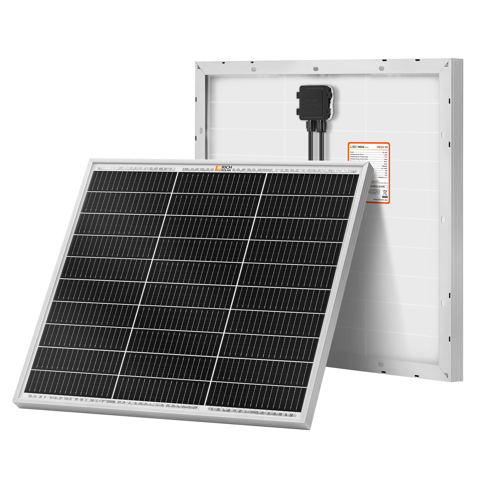 MEGA 50 | 50 Watt Solar Panel | Compact 12V Off-Grid Solar Panel for Boats, Vans, Trailers | 25-Year Output Warranty | UL Certified