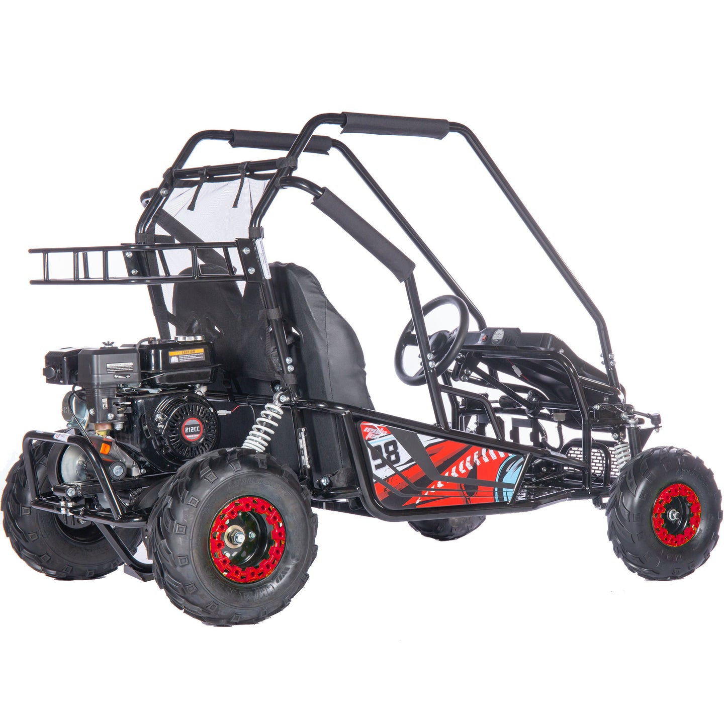 MotoTec Mud Monster XL 212cc 2 Seat Go Kart Full Suspension Red - Image 3